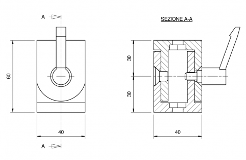 Giunto snodato a leva per profili serie 40