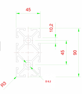 Profilo in alluminio 45x90