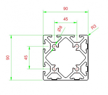 Profilo in alluminio 90x90