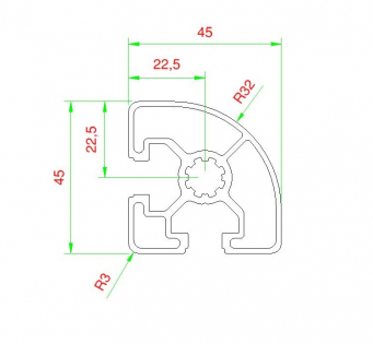 Profilo in alluminio Stondato R90° 45x45