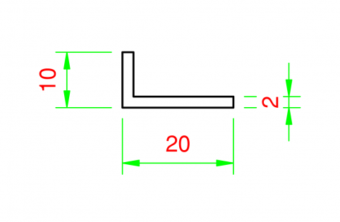 Profilo in alluminio angolare 10x20mm - spessore 2mm