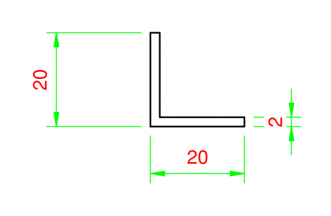 Profilo in alluminio angolare 20x20mm - spessore 2mm