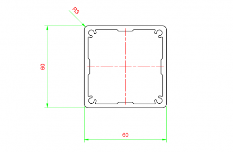 Profilo tubolare in alluminio 60x60