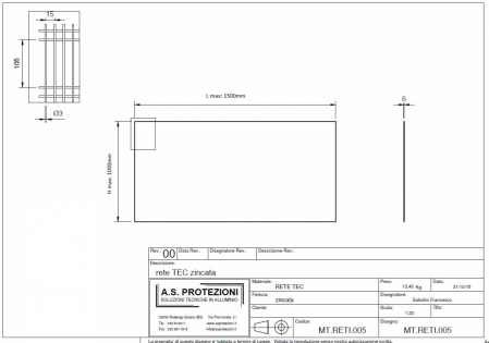 Rete in ferro zincato Maglia: 15x105mm
