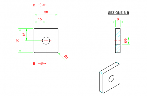 Tappo piatto quadrato per profili 30x30