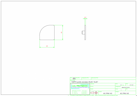 Tappo profilo stondato 45x45  R=90°