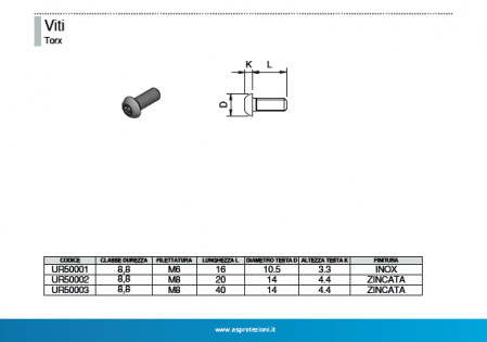 Vite Torx testa a bottone M6 x 16  ISO 7380